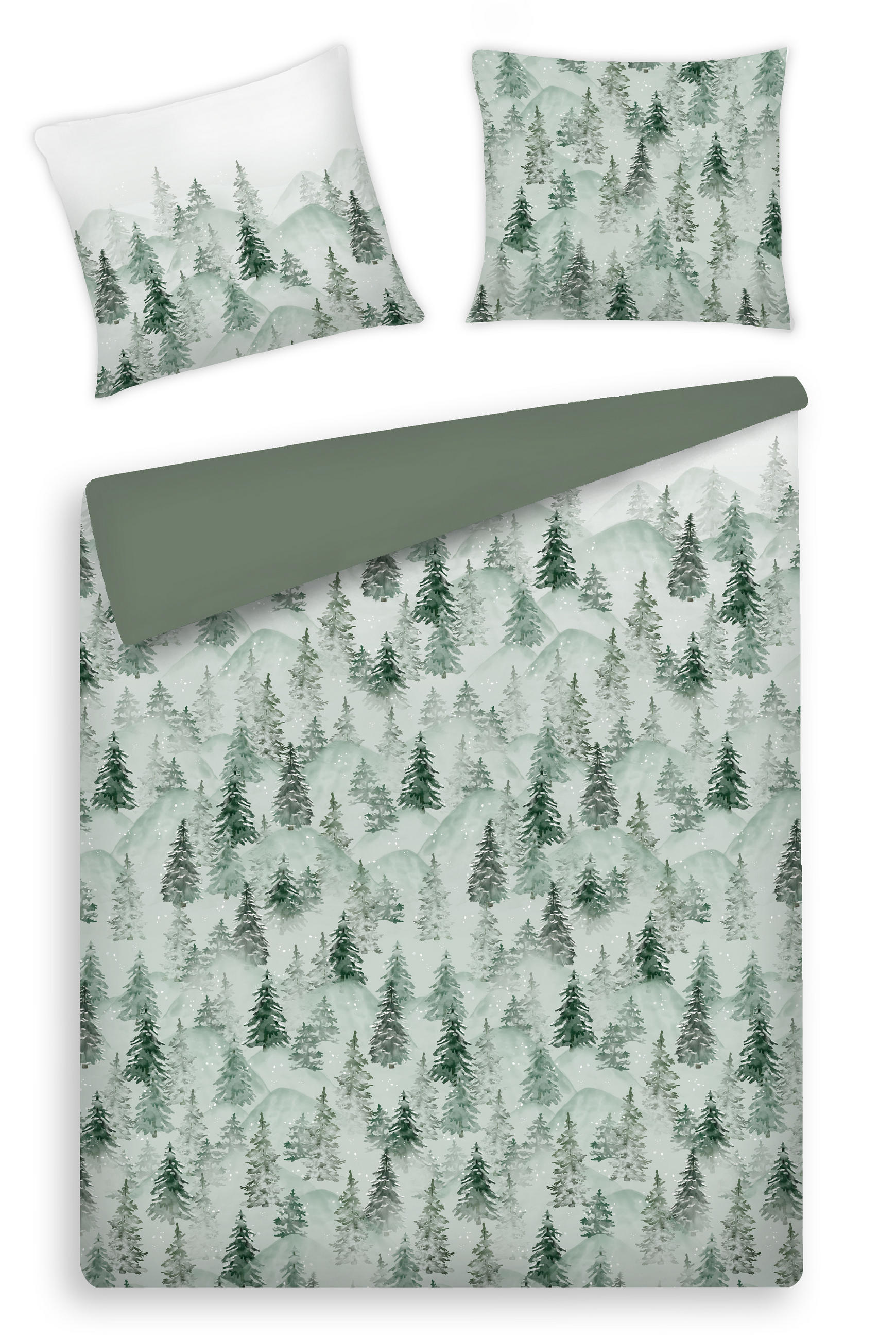 BETTWÄSCHE Satin PINARTE, 160x200 cm, Salbeigrün, Winter Weihnachten Bettbezug, Weihnachtsdeko, Christmas, Weihnachtsmotiv - Salbeigrün, Textil (160/200cm) - home&you
