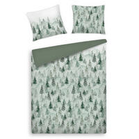 BETTWÄSCHE Satin PINARTE, 160x200 cm, Salbeigrün, Winter Weihnachten Bettbezug, Weihnachtsdeko, Christmas, Weihnachtsmotiv - Salbeigrün, Textil (160/200cm) - home&you