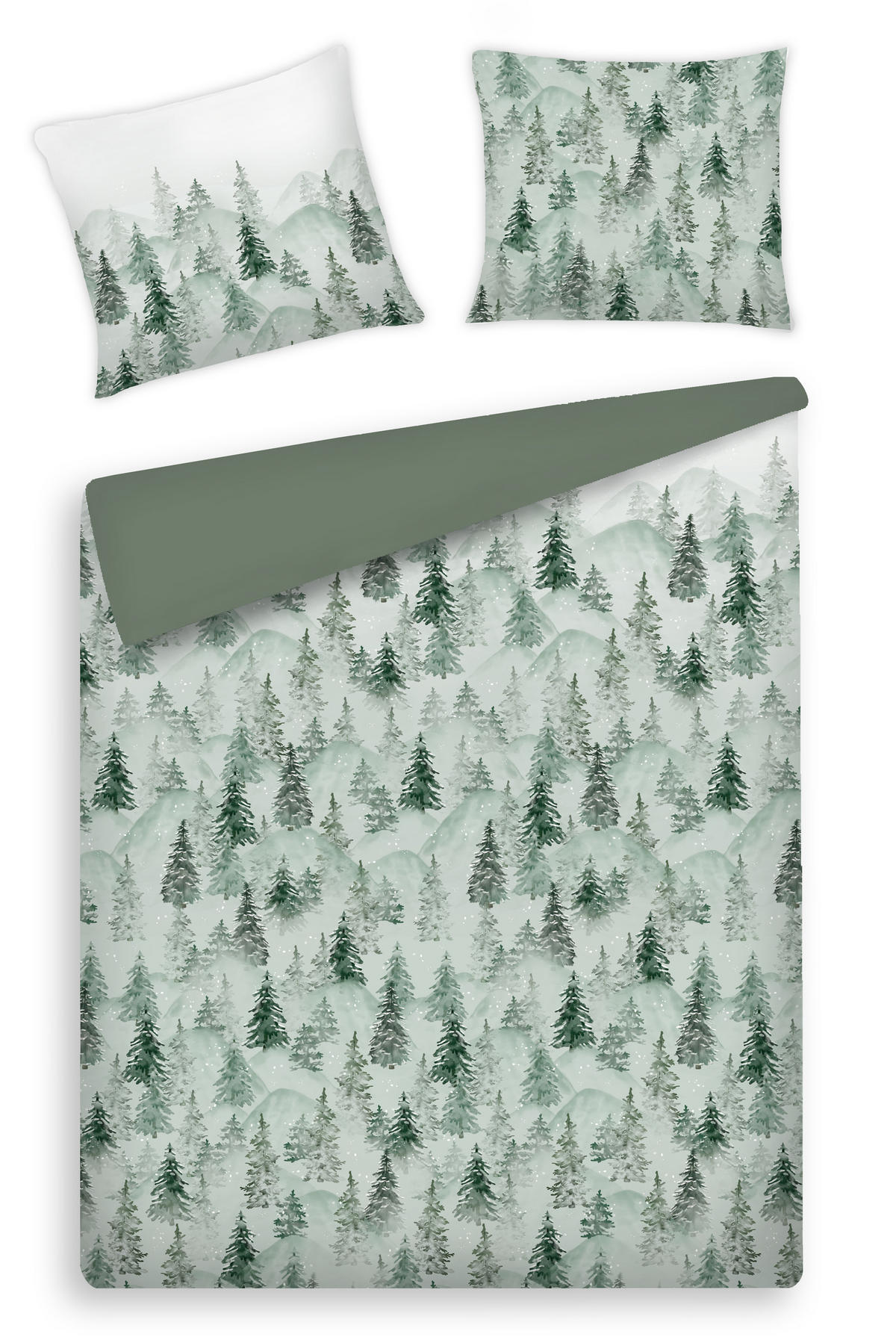 BETTWÄSCHE Satin PINARTE, 160x200 cm, Salbeigrün, Winter Weihnachten Bettbezug, Weihnachtsdeko, Christmas, Weihnachtsmotiv - Salbeigrün, Textil (160/200cm) - home&you