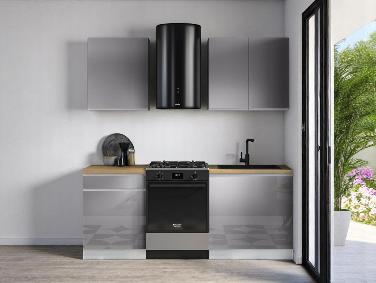 KÜCHENBLOCK 140 cm - Aspen K33-M140 - in Grau/Hochglanz - Grau, Holz (140/210/47cm)