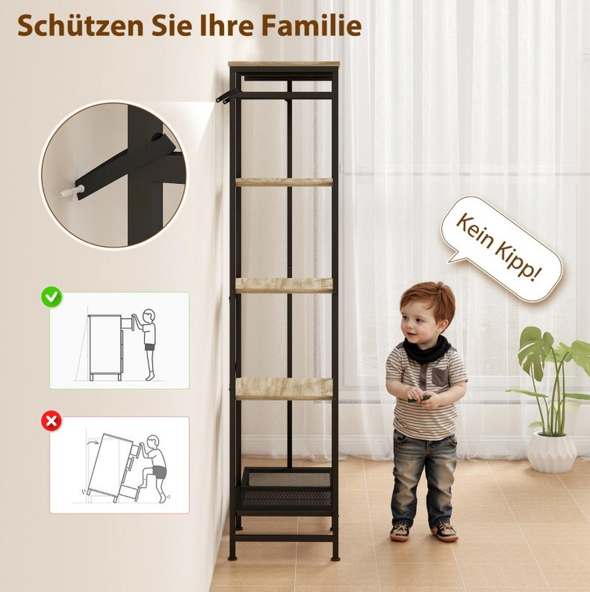 STANDGARDEROBE 100/35/156 cm mit Kleiderstange, Ablage und Schuhregal im Industrial-Stil, Eichefarben/Schwarz - Eichefarben, Metall (100/156/35cm) - Redom