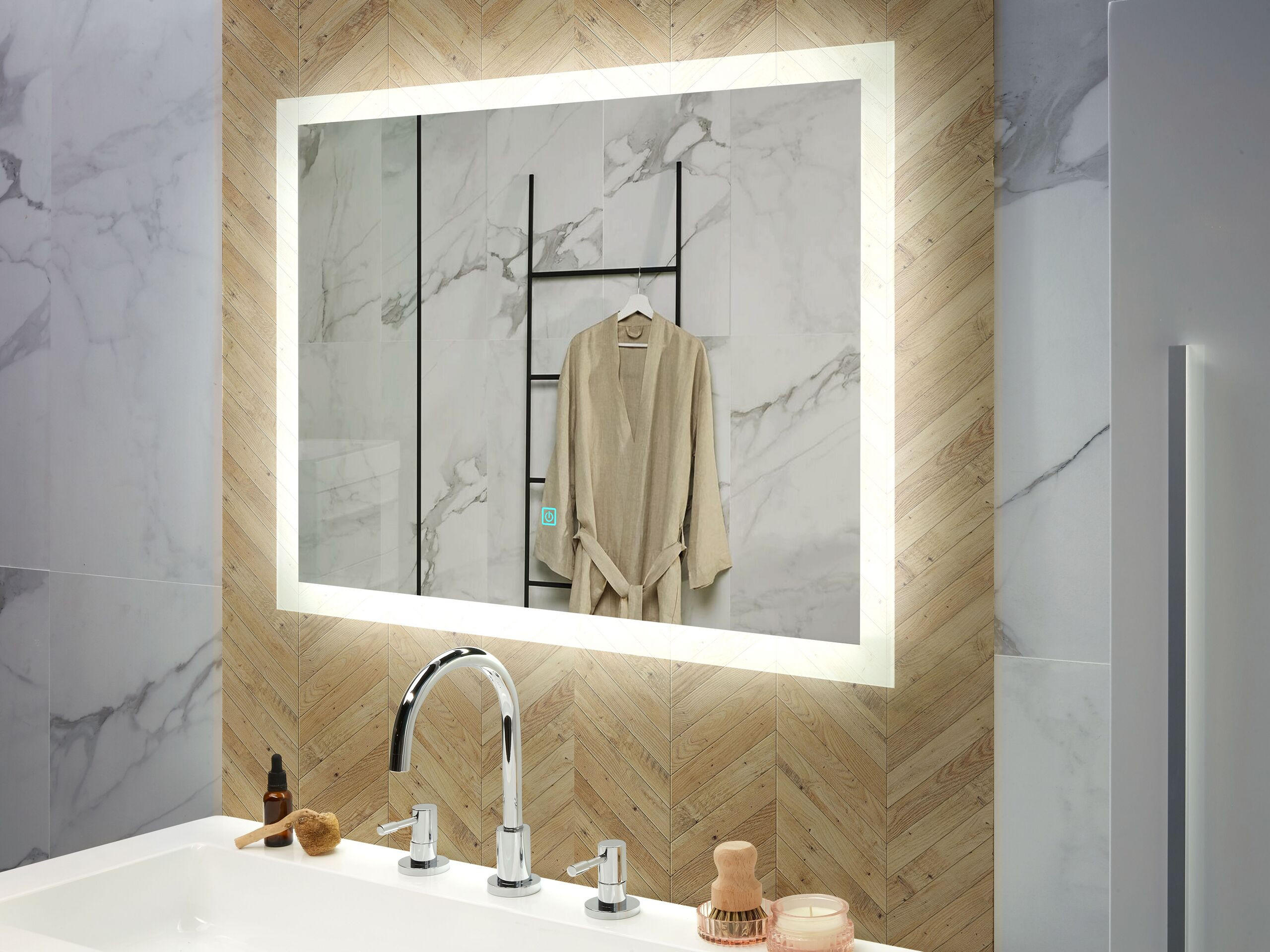 BADSPIEGEL mit LED-Beleuchtung rechteckig 80/60 cm Adour - Silberfarben, Kunststoff (80/60/4cm) - Beliani