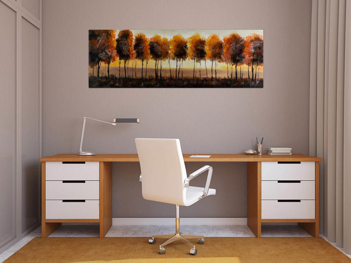 ÖLGEMÄLDE 150/50 cm - Schwarz/Orange, Holz/Textil (2/50cm) - KUNSTLOFT