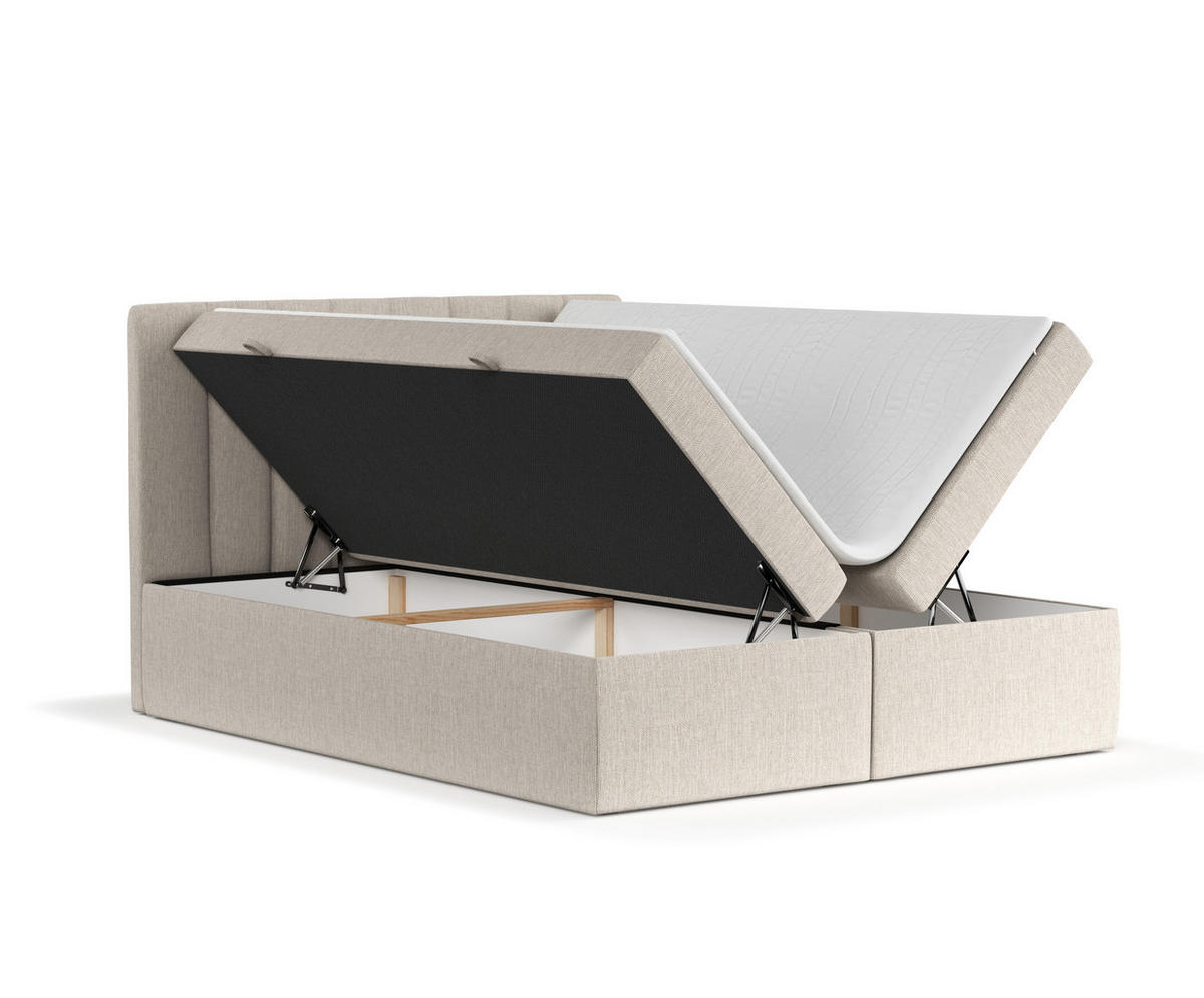 BOXBETT Novento Beige 160/200 cm mit Matratze und Topper - Beige/Schwarz, Holz/Holzwerkstoff (160/200cm) - Maison de Reve