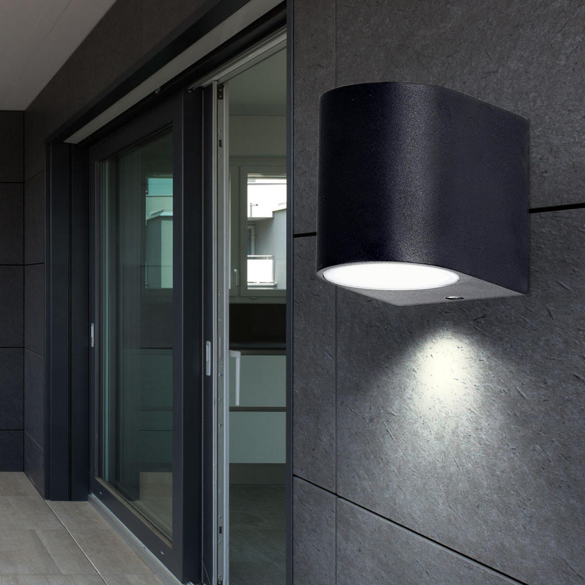 LED AUSSEN-WANDLEUCHTE ALU Schwarz - Schwarz, Glas (7/8/9.4cm)