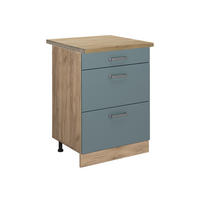 KÜCHENUNTERSCHRANK R-Line Blau-Grau 60 cm mit Schubladen, AP Eiche - Honigeiche/Eiche Wotan, Holzwerkstoff (60/81.6/60cm) - Vicco