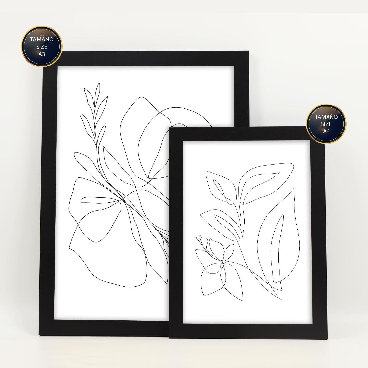 POSTER Set Mit 6 Blütenrahmen 1 In Blume Zusammenfassung Ästhetische Dekorative Gemälde Für Ihr Wohnzimmer Zuhause A3 & A4 Schwarzer Rahmen - Schwarz, Papier (29/3cm) - Nacnic