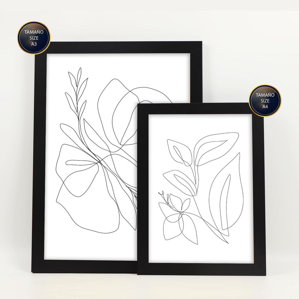 POSTER Set Mit 6 Blumenrahmen 1 Abstrakt Größe A3 & A4 Schwarzer Rahmen - Schwarz, Papier (29.7/1cm) - Nacnic