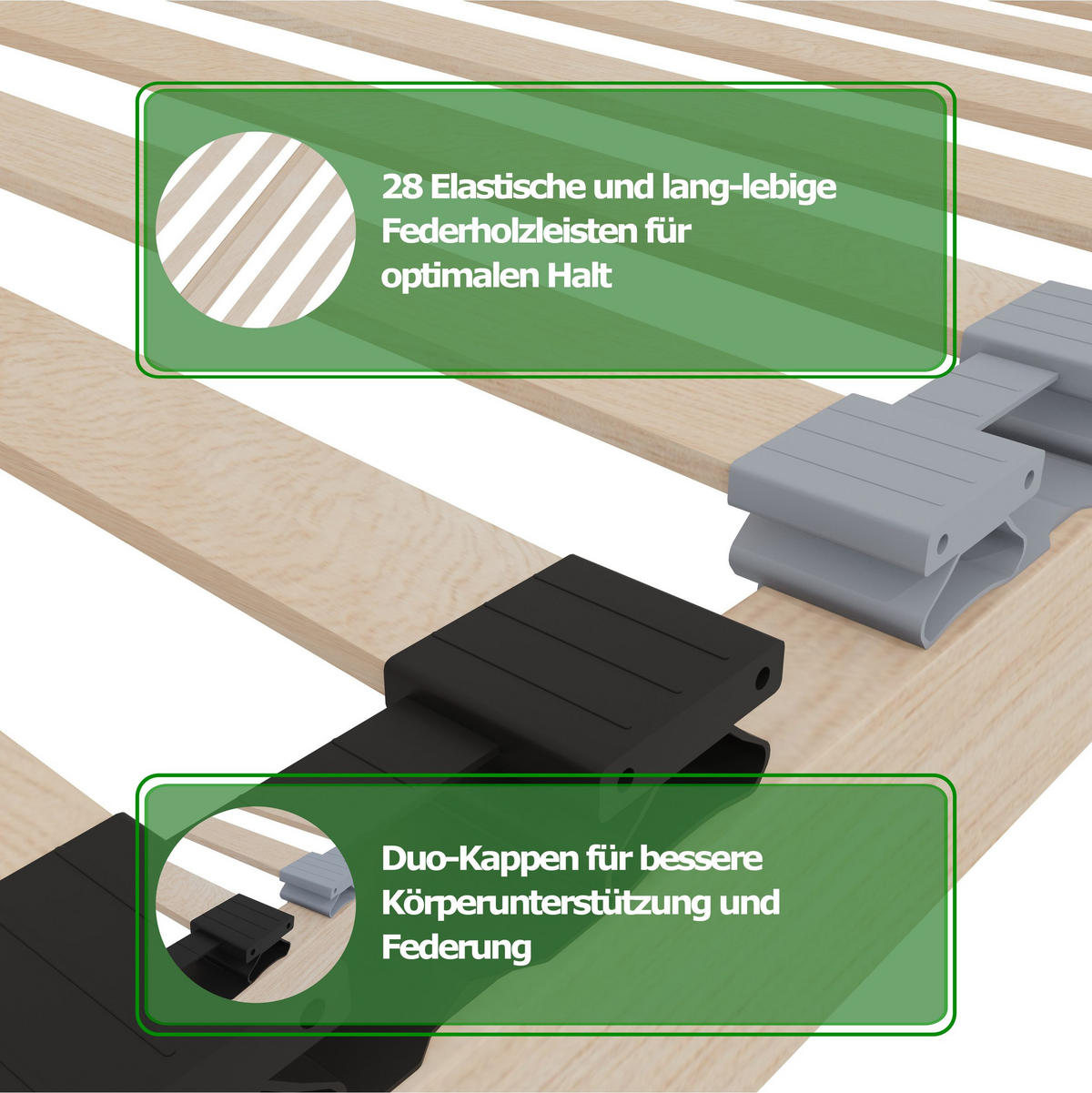 LATTENROST DreamBase – 120/200 cm, 7 Zonen - Eschefarben, Holz/Metall (140/200cm) - Schlaftroll