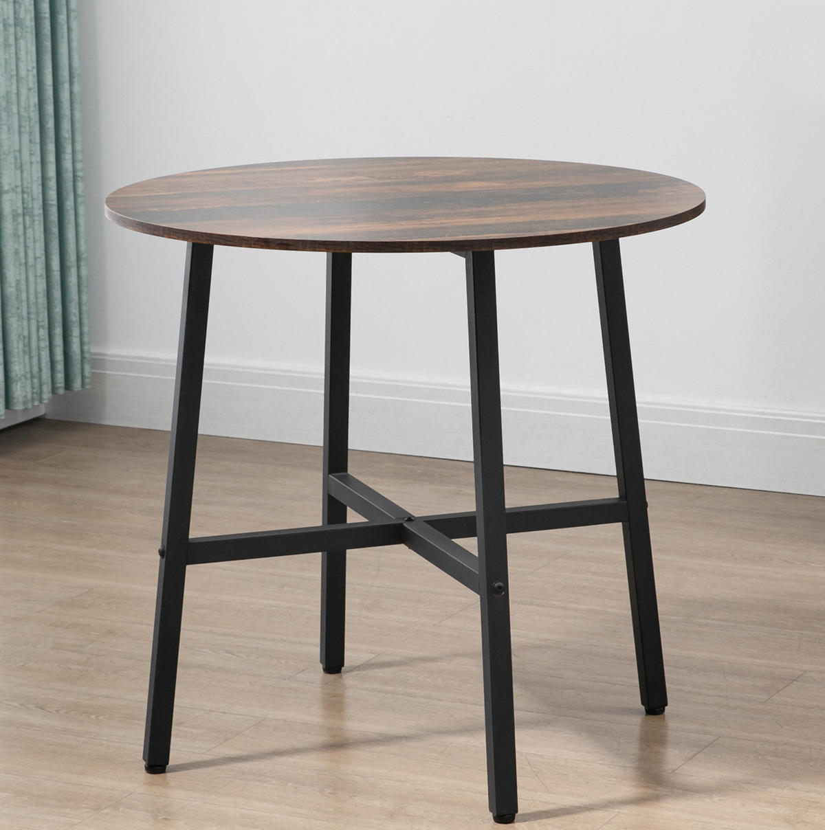 ESSTISCH 80/76 cm in Braun mit Metallgestell im Industrial-Stil - Braun, Holzwerkstoff (80/80/76cm) - Flora Grace
