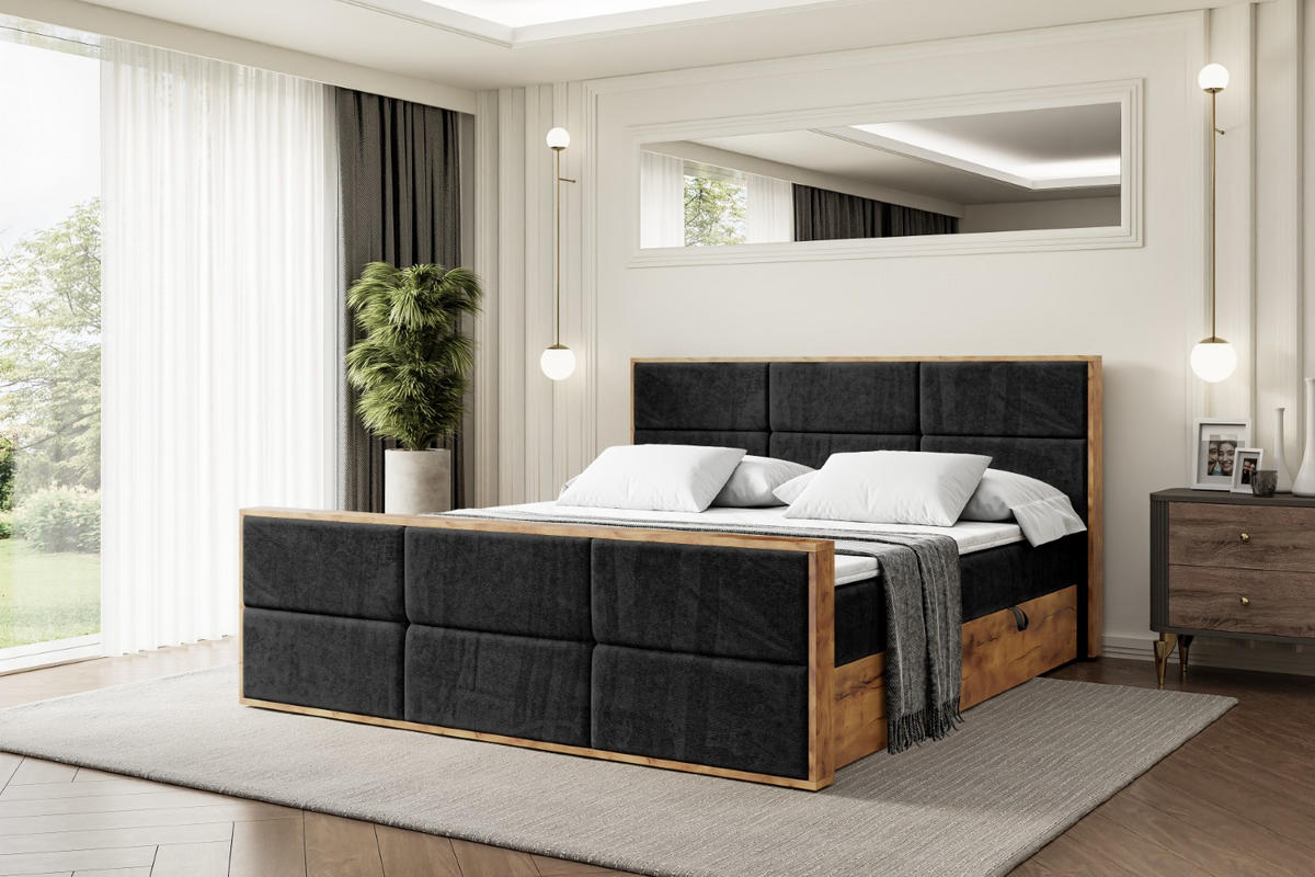 BOXBETT mit Matratze H4 und Lattenrost - LOLLI1-Z - 160x200 - Schwarz Casablanca - Schwarz, Holzwerkstoff (160/200cm) - ALTDECOR
