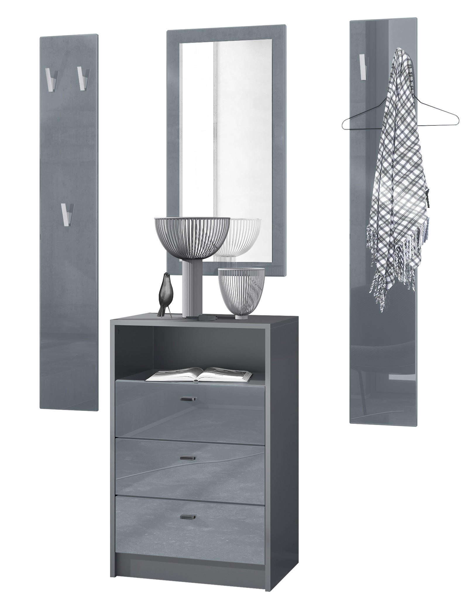 GARDEROBE Pino Grau Hochglanz - Grau, Holzwerkstoff (135/190/36cm) - Vladon