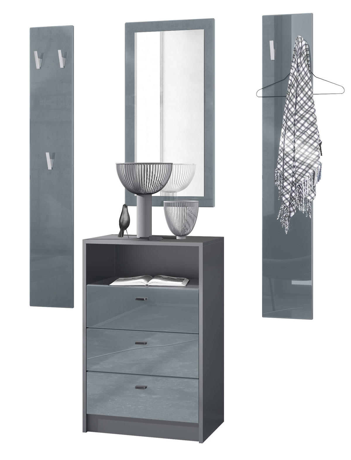 GARDEROBE Pino Grau Hochglanz - Grau, Holzwerkstoff (135/190/36cm) - Vladon