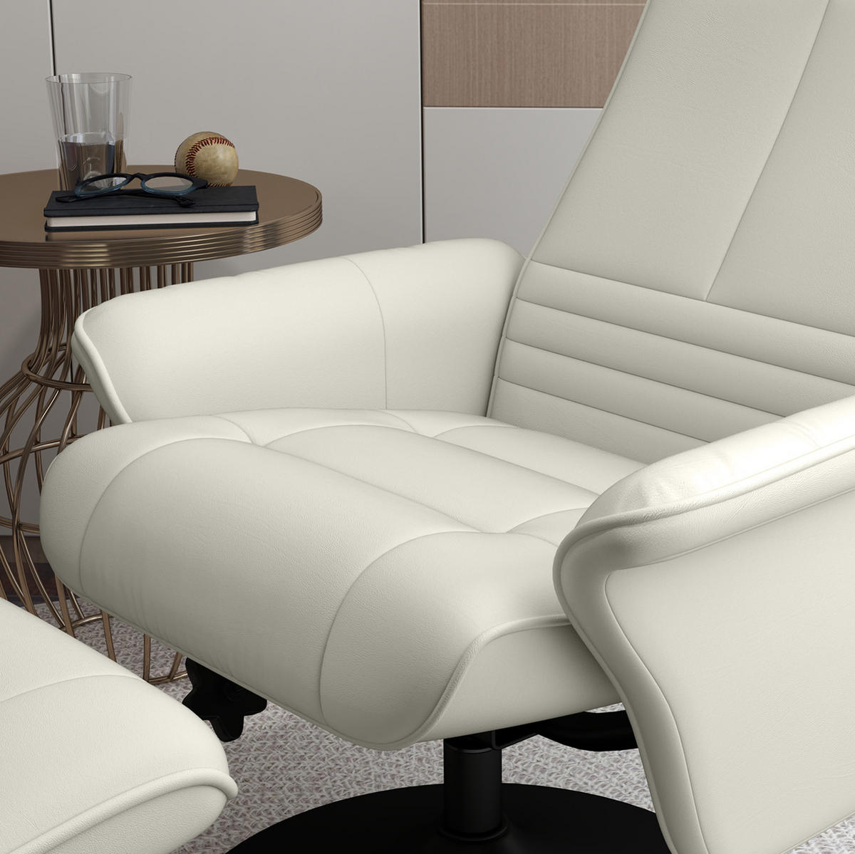 RELAXSESSEL 69/71/104 cm mit Hocker und 360°-Drehfunktion - Creme, Textil (71/104/69cm) - BEAOK