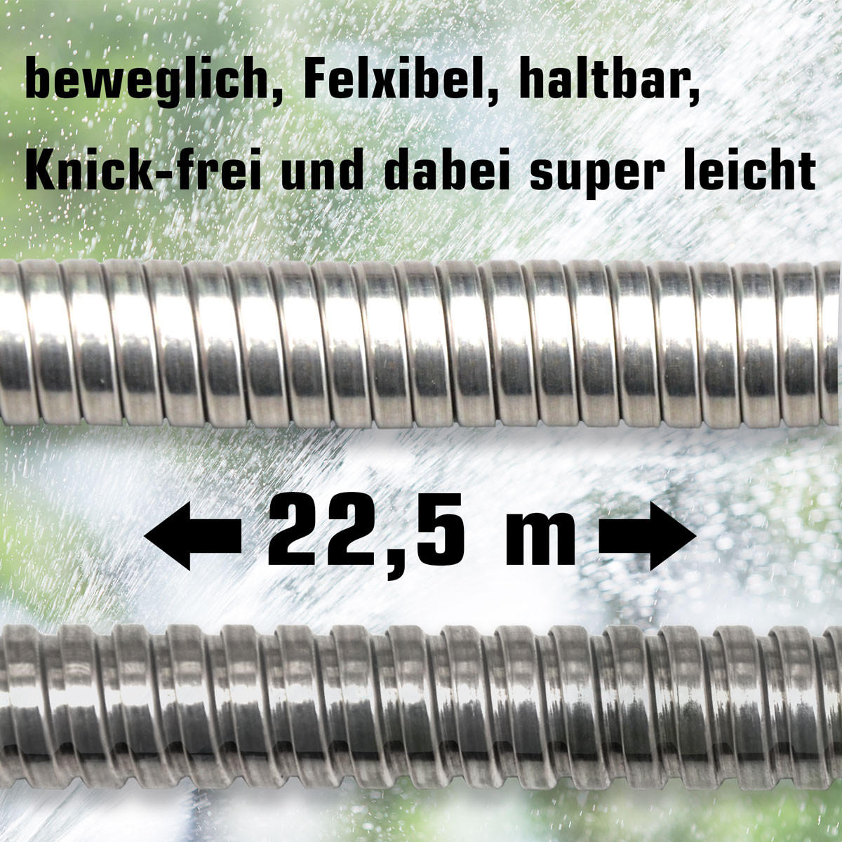 EDELSTAHL-GARTENSCHLAUCH 22,5 m - Silberfarben, Metall (2250cm) - eyepower