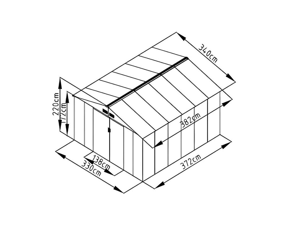 GARTENHAUS - Stahl - 12,99m² - Grau - ARCHER - Anthrazit, Metall (372/172/330cm) - Vente-Unique
