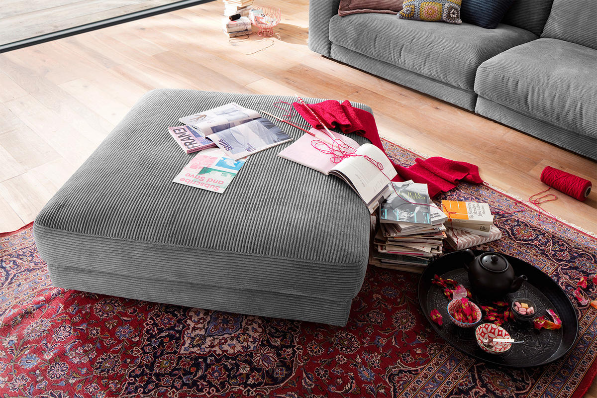 BIG HOCKER MADELINE Grau Cord - Grau, Textil (120/43/120cm) - KAWOLA