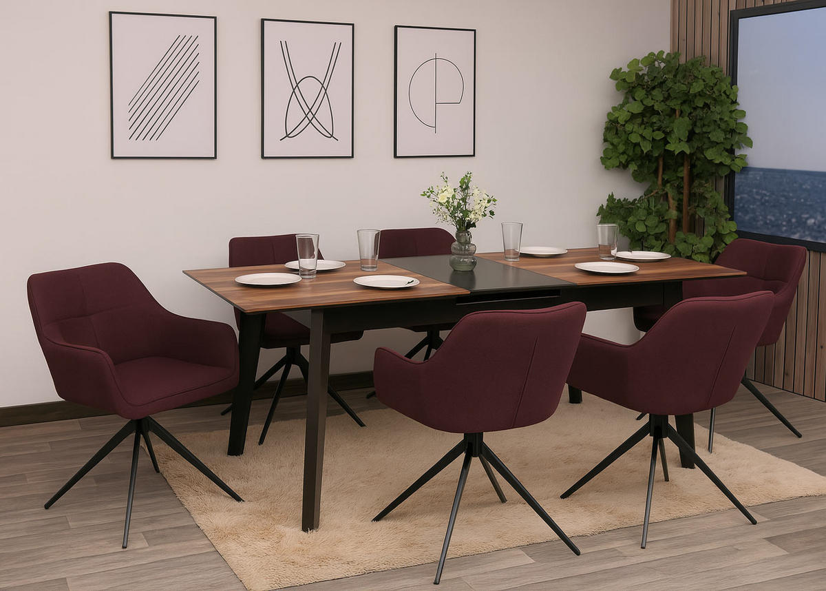 JÍDELNÍ ŽIDLE Černá, Bordeaux, sada 6 kusů - bordeaux/černá, textil (53/80/59cm) - MCW