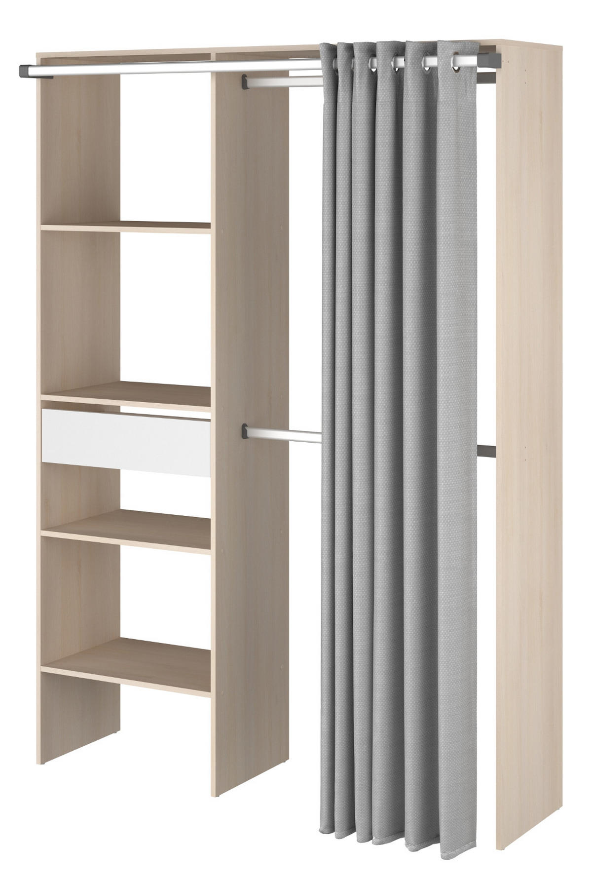 KLEIDERSCHRANK Akazie, grau, Mehrzweckschrank 143 cm mit Vorhang - Akaziefarben/Grau, Holzwerkstoff/Metall (143/182/48cm) - Parisot Meuble