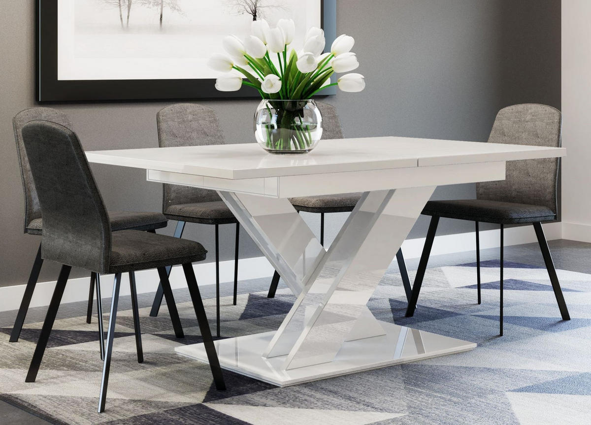 ESSTISCH rechteckig Weiß Hochglanz ausziehbar - Weiß Hochglanz, Holzwerkstoff (80/140/75cm) - designimpex