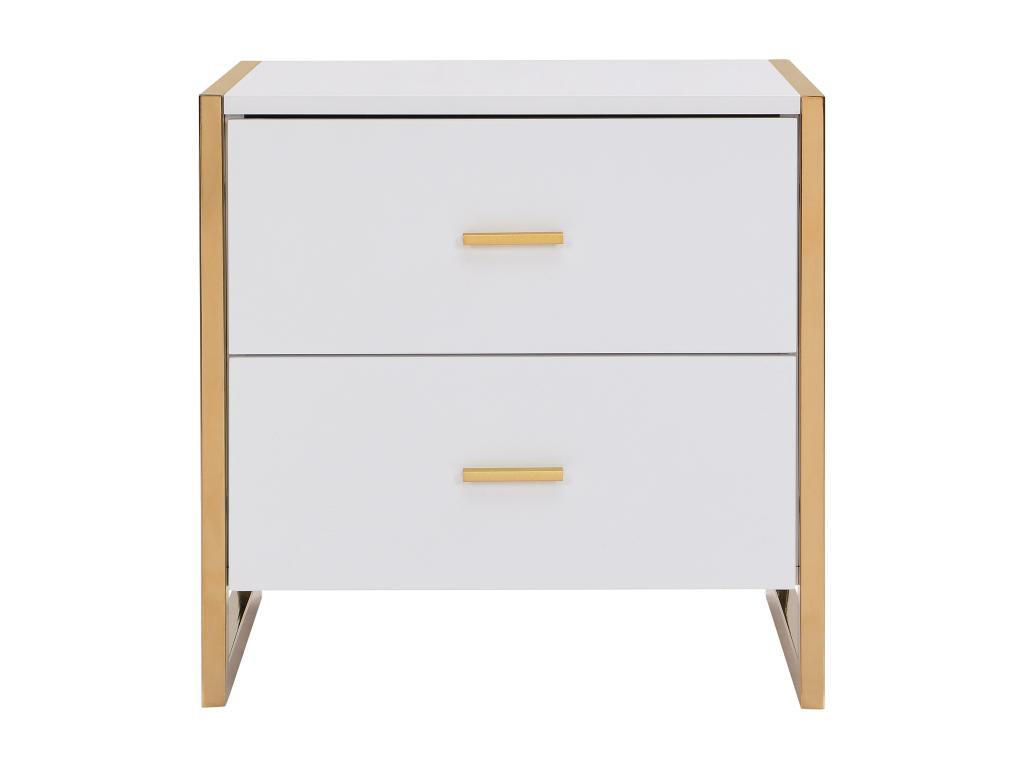 NACHTTISCH mit 2 Schubladen - MDF - Weiß lackiert & Goldfarben - OMBRELIA - Weiß, Holz (40/50/50cm) - Pascal Morabito