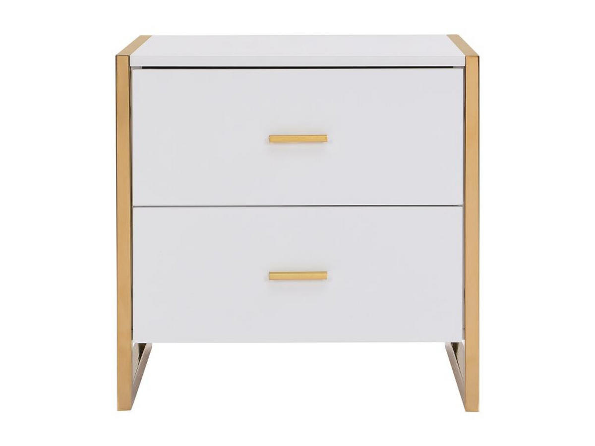 NACHTTISCHE mit 2 Schubladen 2er-Set - MDF - Weiß lackiert & Goldfarben - OMBRELIA - Weiß, Holz (40/50/50cm) - Vente-Unique
