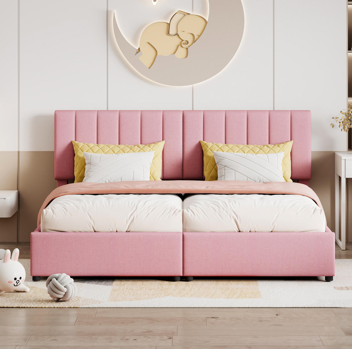 POLSTERBETT 180/200 cm Rosa aus Leinenstoff mit hydraulischem Stauraum - Pink, Textil (180/200cm) - OKMYHOME