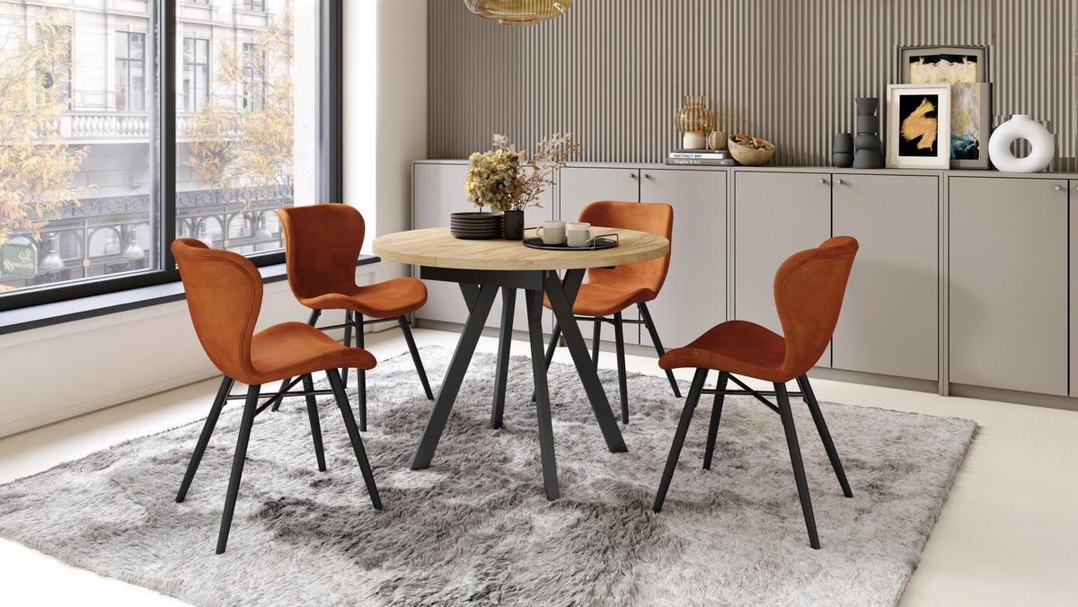 ESSTISCH Rund Eiche Gold Schwarz 90x70 cm - Eichefarben/Schwarz, Holzwerkstoff (90/90/77cm) - designimpex