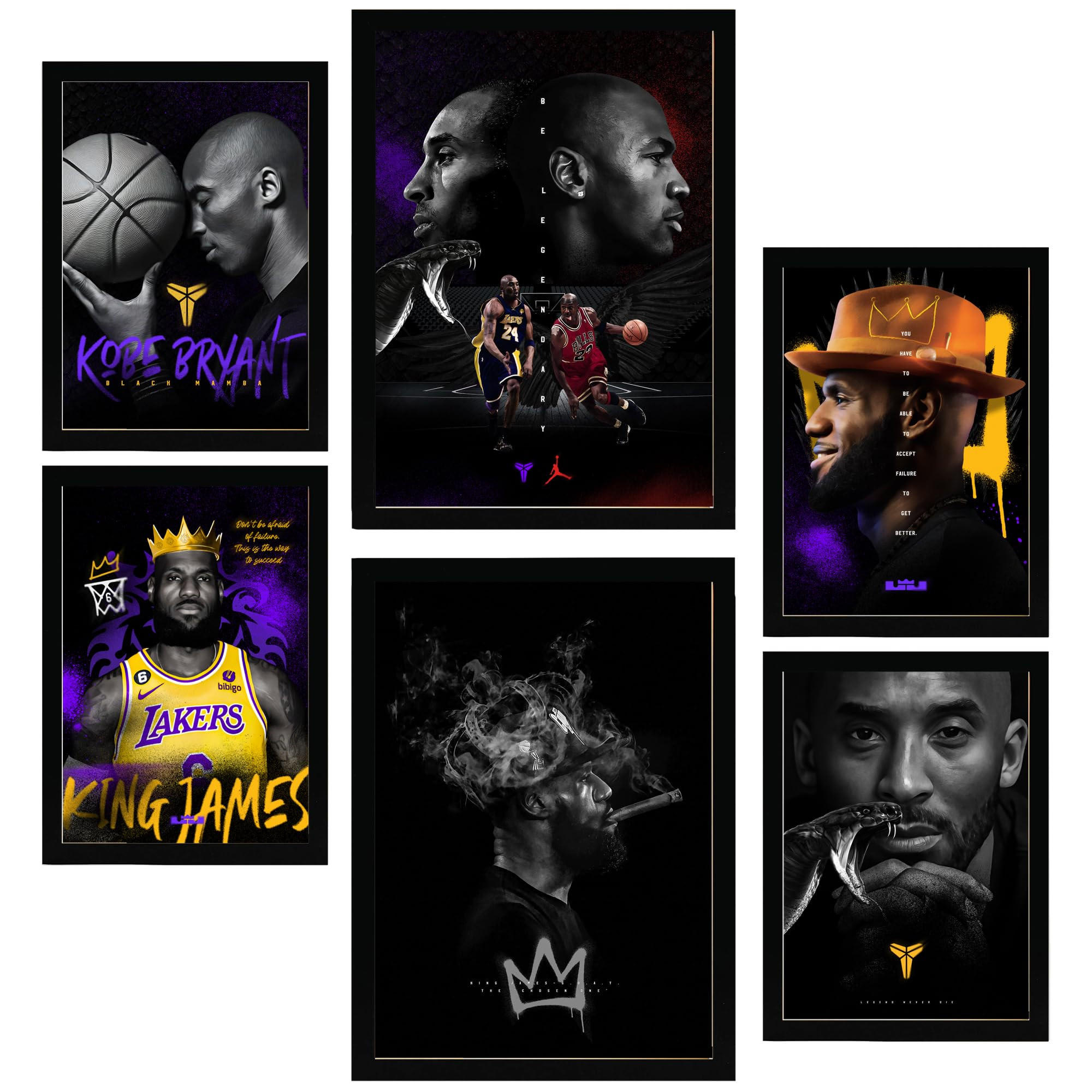 POSTER Set Mit 6 Der Ikonische Jordan Kobie Bryan A3 & A4 Schwarzer Rahmen - Schwarz, Papier (29/3cm) - Nacnic