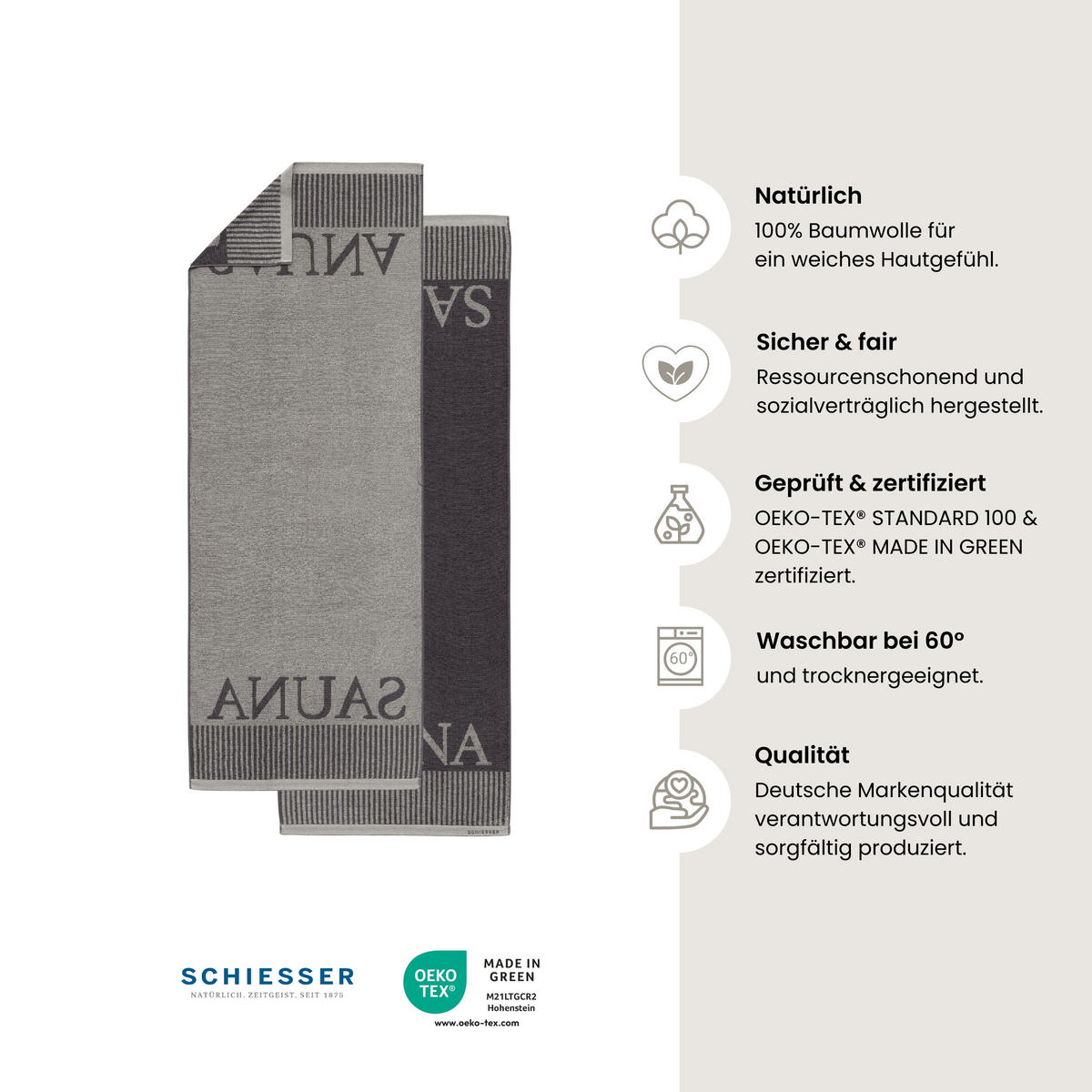 SAUNATUCH Rom - 75 x 200 cm - Dunkelgrau - Dunkelgrau, Textil (75/200cm) - SCHIESSER