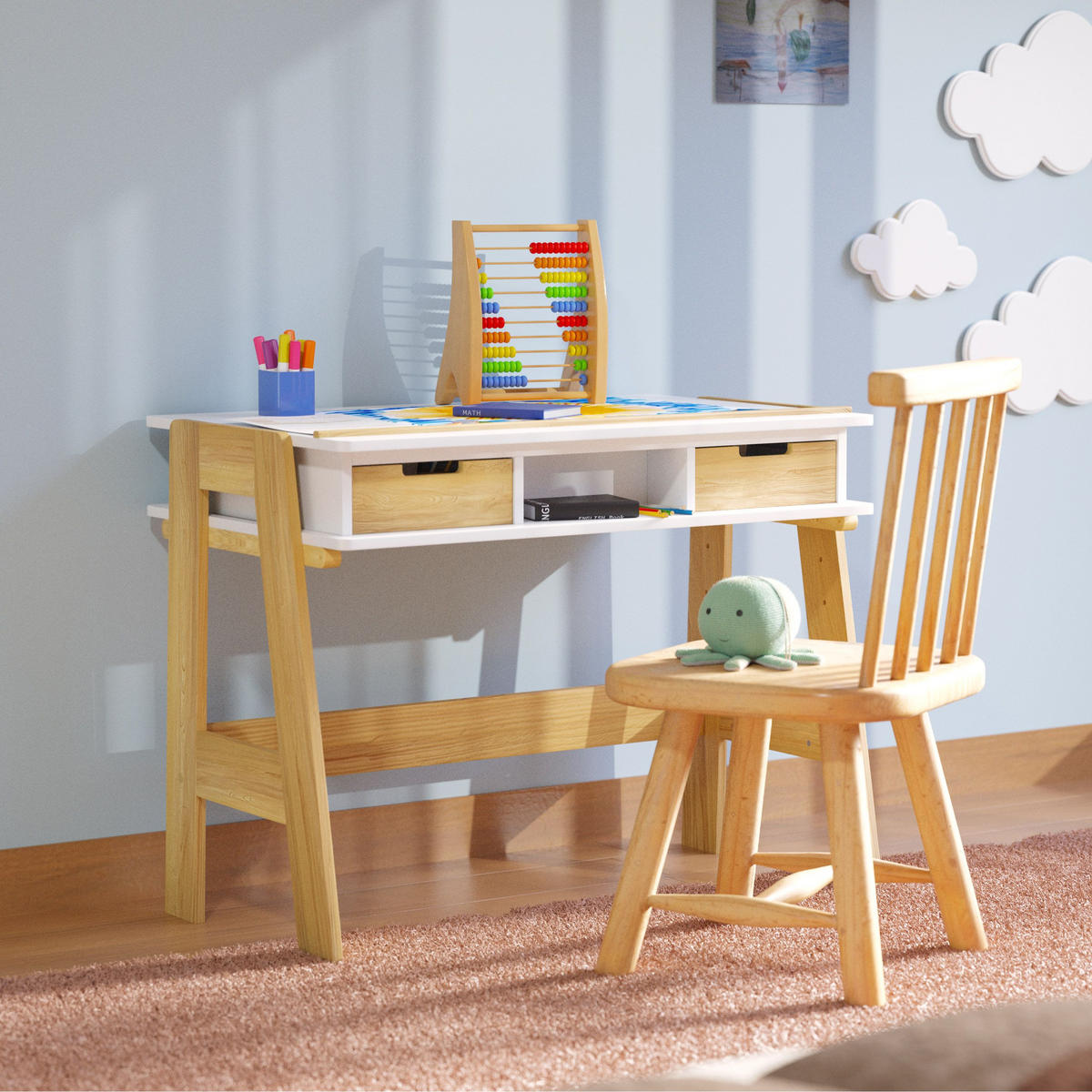 KINDERSCHREIBTISCH Fietje Plus weiß höhen- und neigungsverstellbar - Weiß, Holz (94/76/63cm) - Juskys