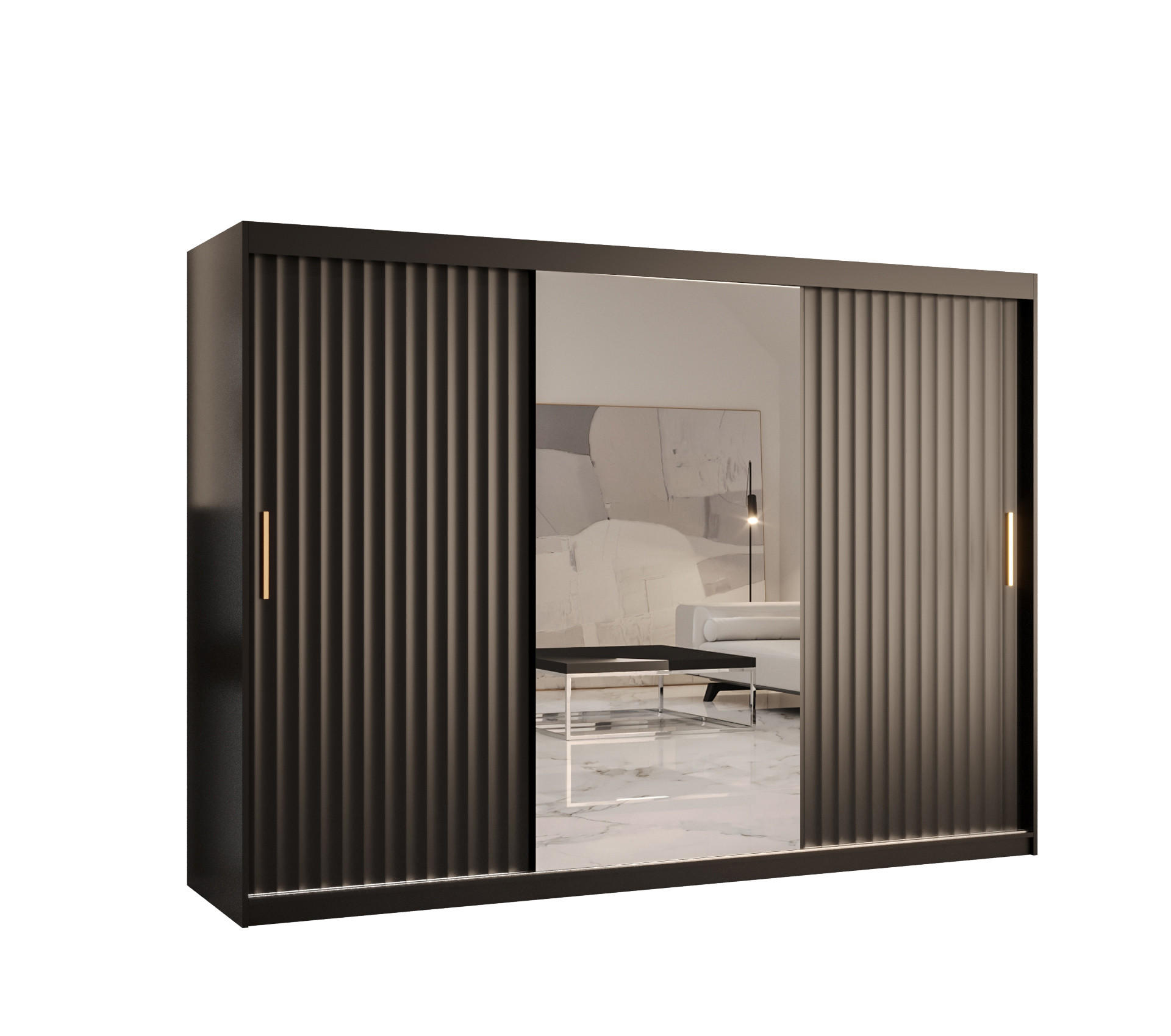 SCHWEBETÜRENSCHRANK 200/250/62 3-türig - Goldfarben/Schwarz, Holz/Kunststoff (250/200/62cm) - Abiks Möbel