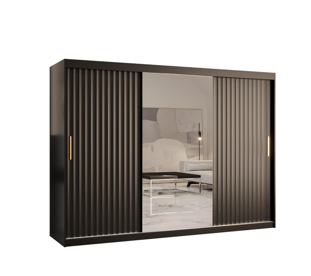 SCHWEBETÜRENSCHRANK 200/250/62 3-türig - Goldfarben/Schwarz, Holz/Kunststoff (250/200/62cm) - Abiks Möbel