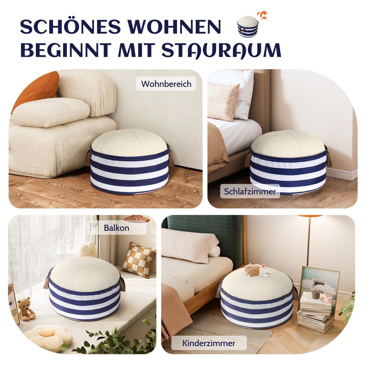 POUF mit Stauraum Cord - Blau/Weiß, Textil (54/26/54cm) - Vercart