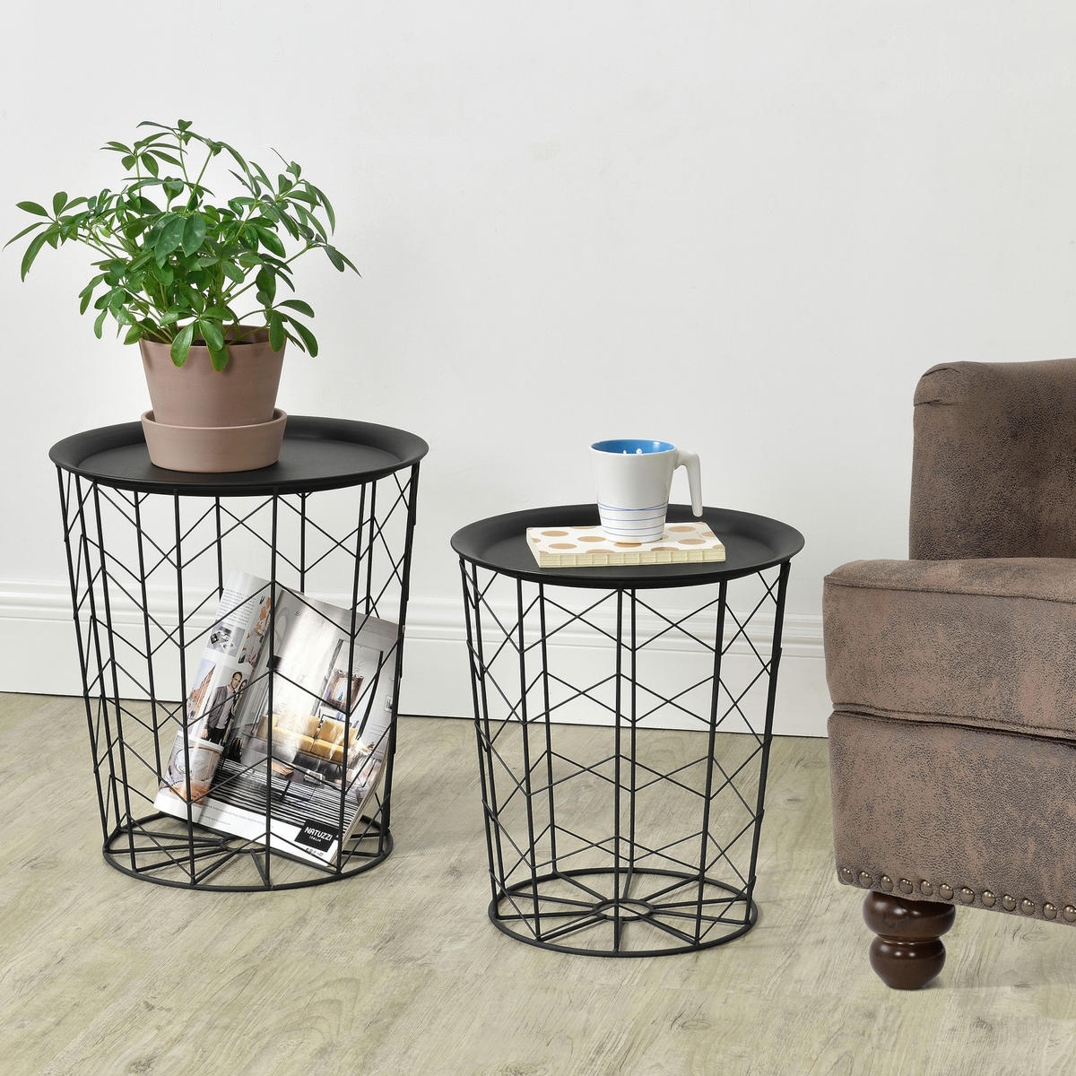 BEISTELLTISCHE Cerisey im 2er Set - Schwarz, Metall (40/40/45cm) - [en.casa]