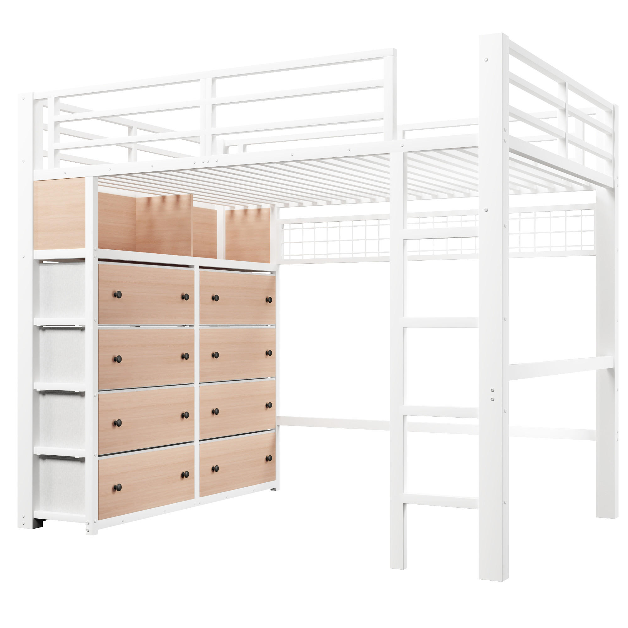 HOCHBETT 140/200 cm DE-32853 mit 8 Schubladen und LED Weiß - Weiß, Metall (140/200cm) - ComfortXL