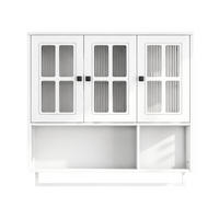 MEDIZINSCHRANK Weiß mit 3 Türen, Glasfront & Handtuchhalter - Weiß, Holzwerkstoff (88/82.5/26cm) - Urban Meuble