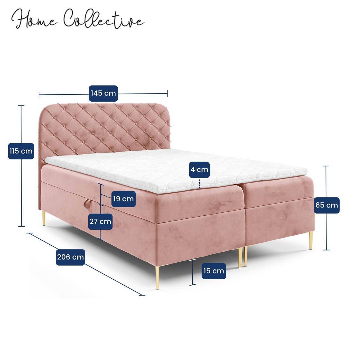 BOXBETT mit zwei Bettkasten 140x200 cm in Rosa - Pink, Textil (140/200cm) - Home Collective