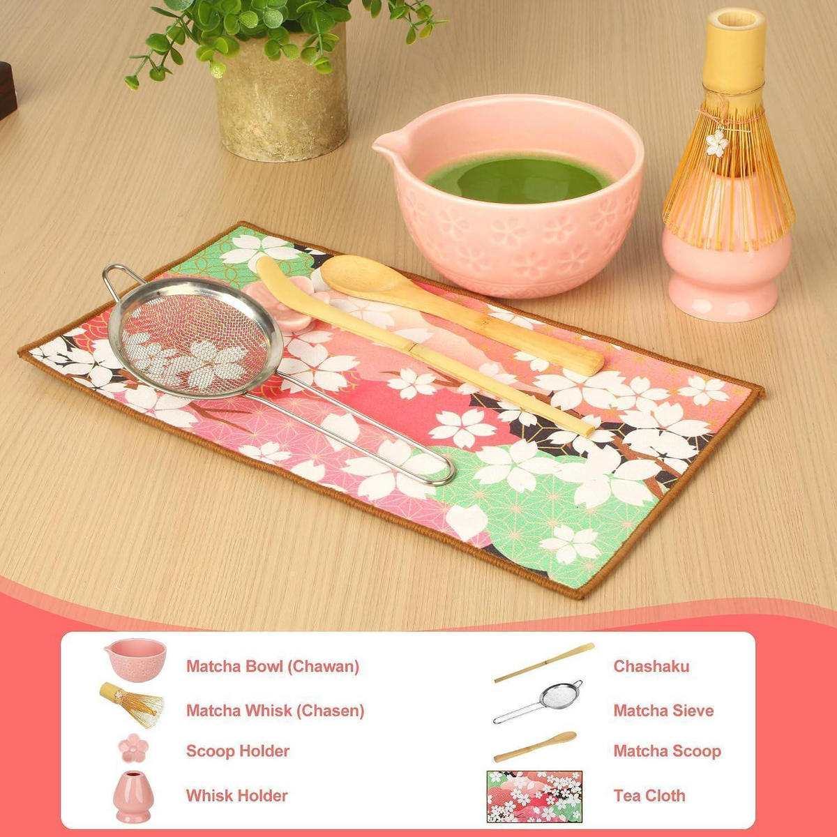 MATCHA Set 8-teilig Rosa Keramik Bambus - Rosa, Keramik (20.5/10.8/30cm)