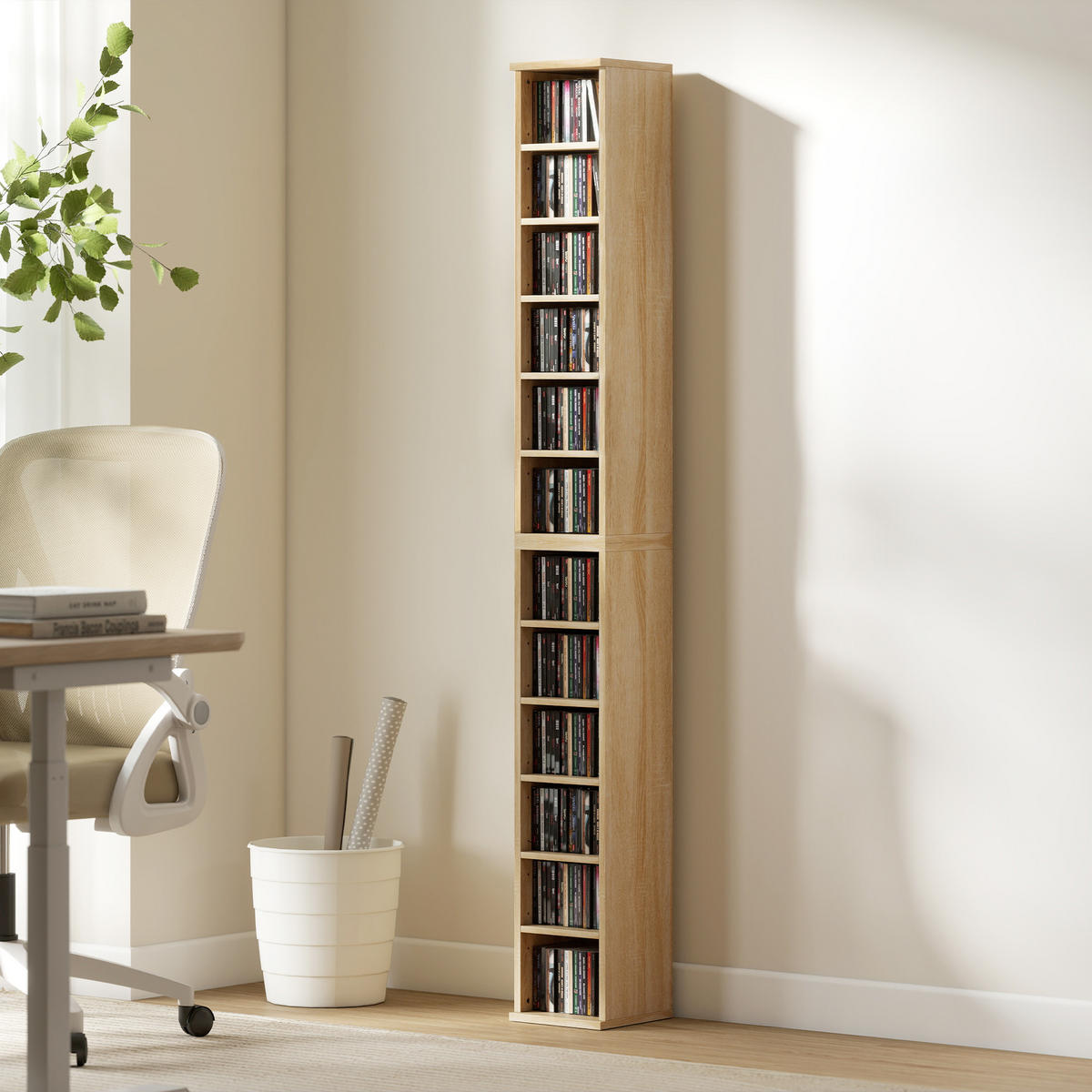 CD-REGAL 2er-Set DE-14526 12 Fächer für 204 CDs Eiche - Eichefarben, Holzwerkstoff (22.5/88.5/21cm) - ComfortXL