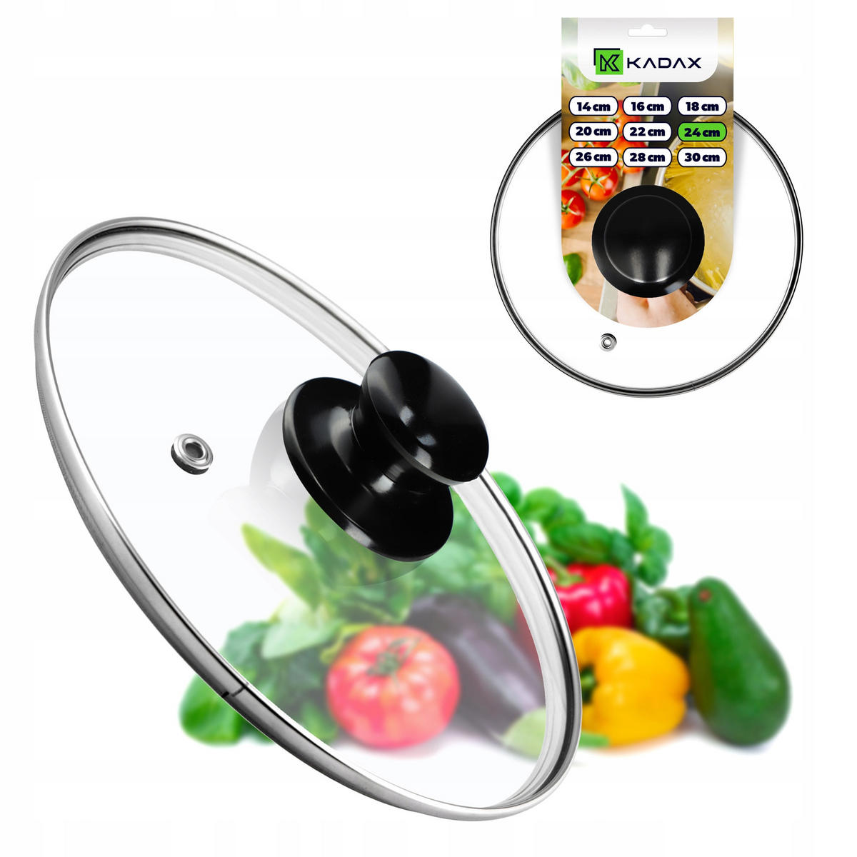 DECKEL mit schwarzem Griff, 24 cm, 1 Stück - Transparent, Glas/Kunststoff (24cm) - KADAX