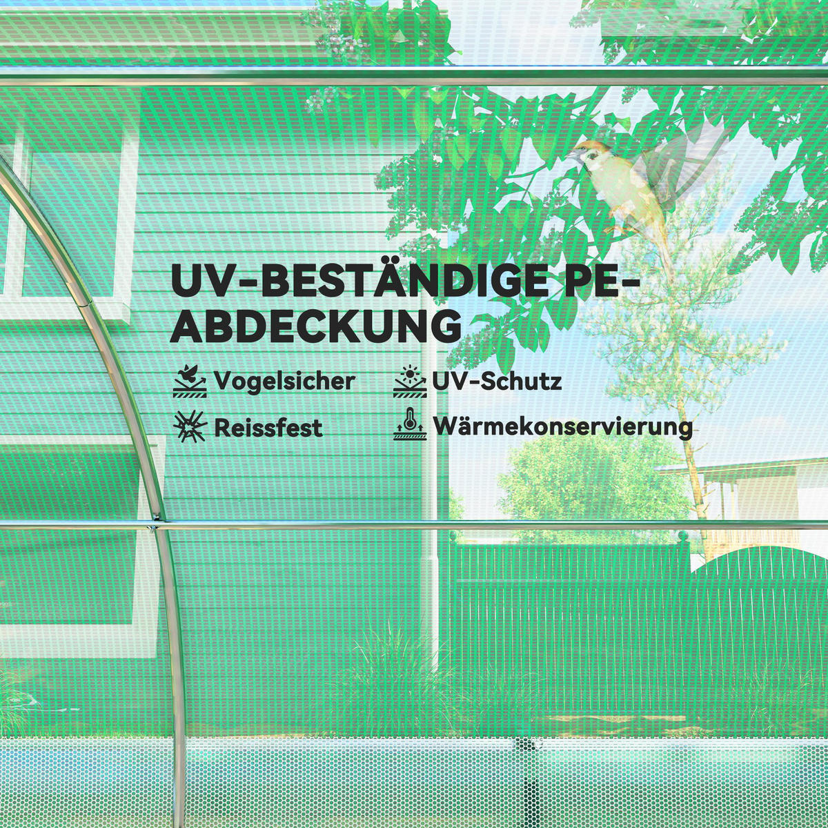 FOLIENTUNNEL, 400L x 300B x 198H cm - Grün, Kunststoff/Metall (300/198/400cm) - Outsunny