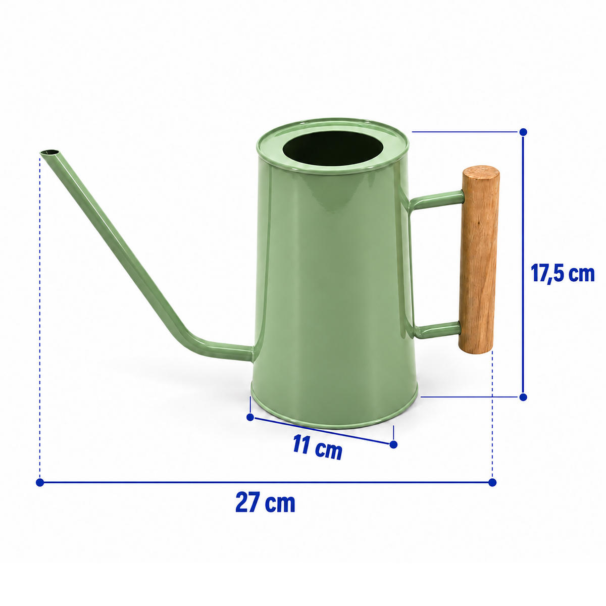 GIESSKANNE Salbei Metall Holzgriff 1 l - Grün, Holz/Metall (11/17.5/27cm) - Relaxdays