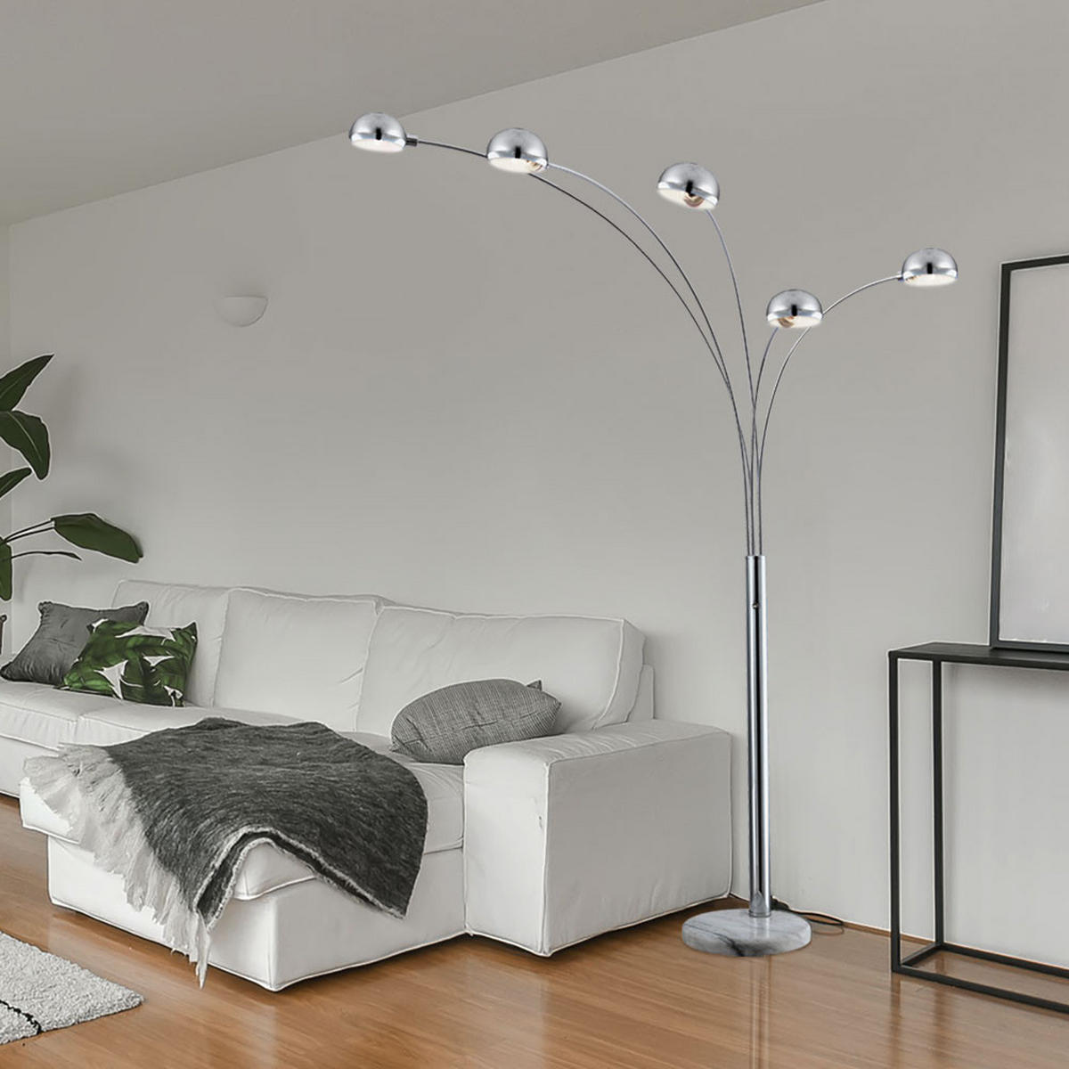 LED STEHLEUCHTE Metall Silber Marmoroptik - Silberfarben, Metall (202/105/203cm)