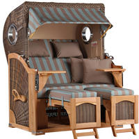 STRANDKORB Düne 2 Sitzer Teak PE Grey - Blaugrau/Braun, Holz/Metall (125/170/80cm) - Mr. Deko