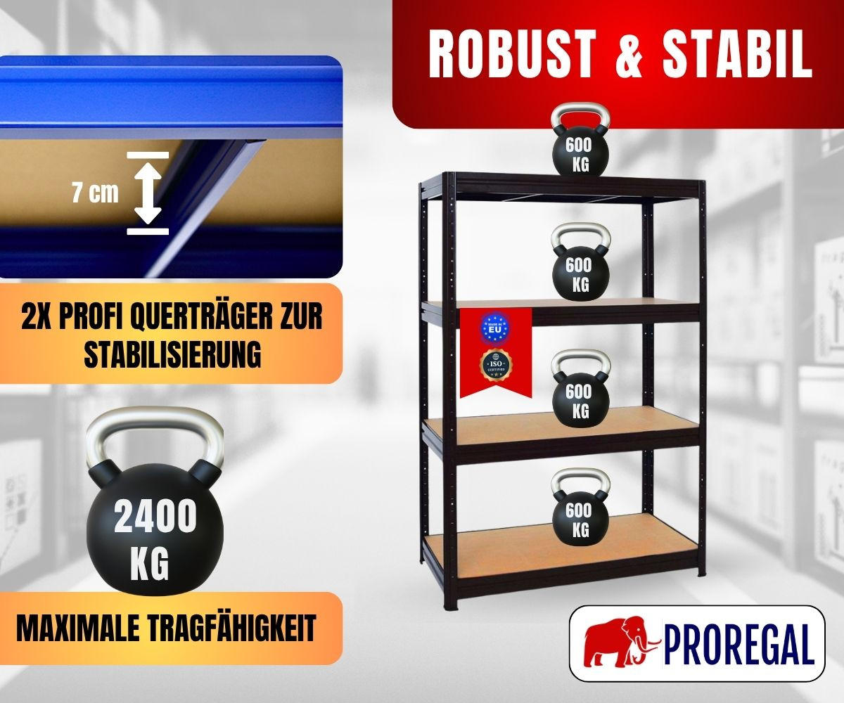 SCHWERLASTREGAL Dino 180x120x60 cm Fachlast 600 kg Schwarz - Schwarz, Metall (120/180/60cm) - PROREGAL