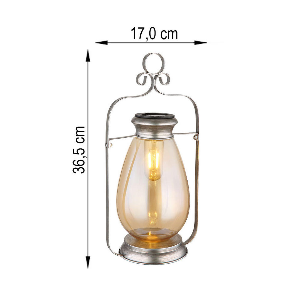 LED AUSSENLEUCHTE Solarlampe Silber Amberglas - Silberfarben, Glas (17/15/36.5cm) - Globo Lighting