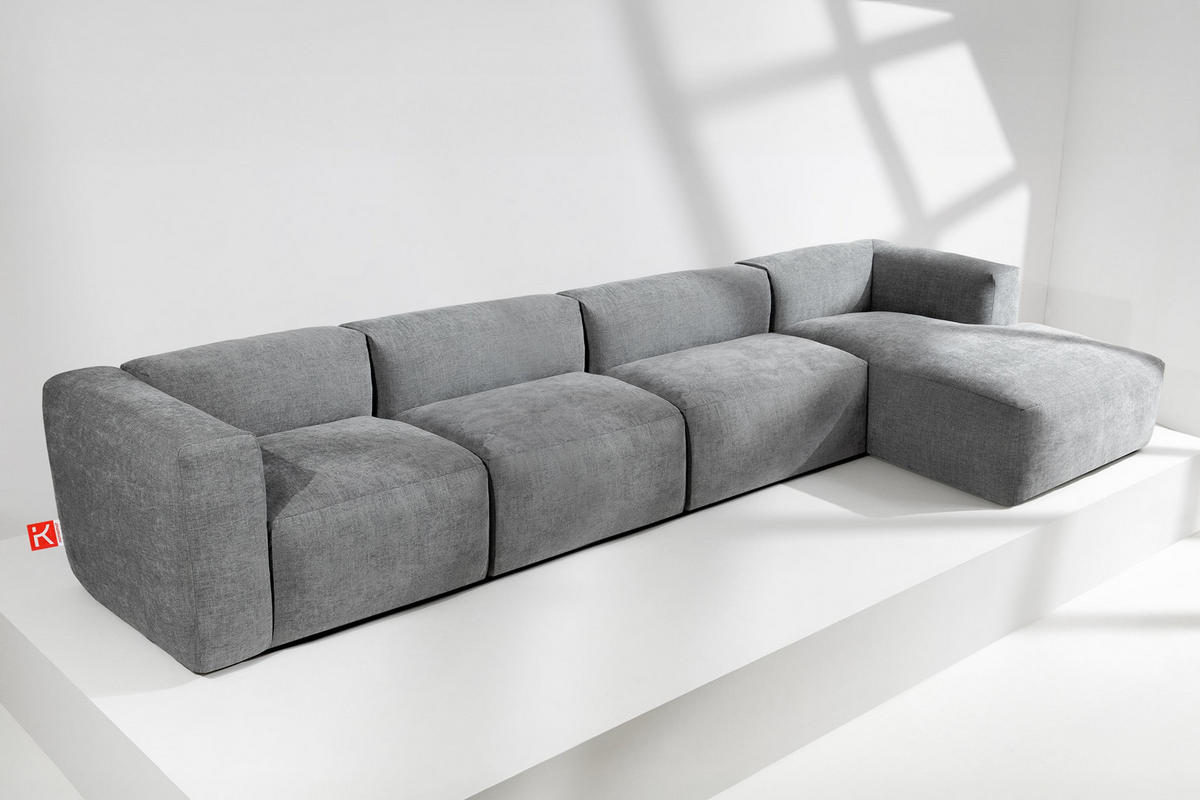 ECKMODULSOFA-RECHTS BUFFO 6-Sitzer mit extrem weicher Sitzfläche, Gewebestoff, aschgrau - Hellgrau, Textil (377/180cm) - KONSIMO®