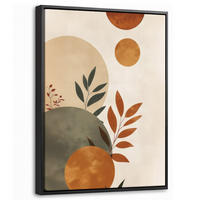 LEINWAND Bilder mit Rahmen - Formen - Rund - Blätter - Beige - 30x40 - Rostfarben, Textil (30/40cm) - MuchoWow