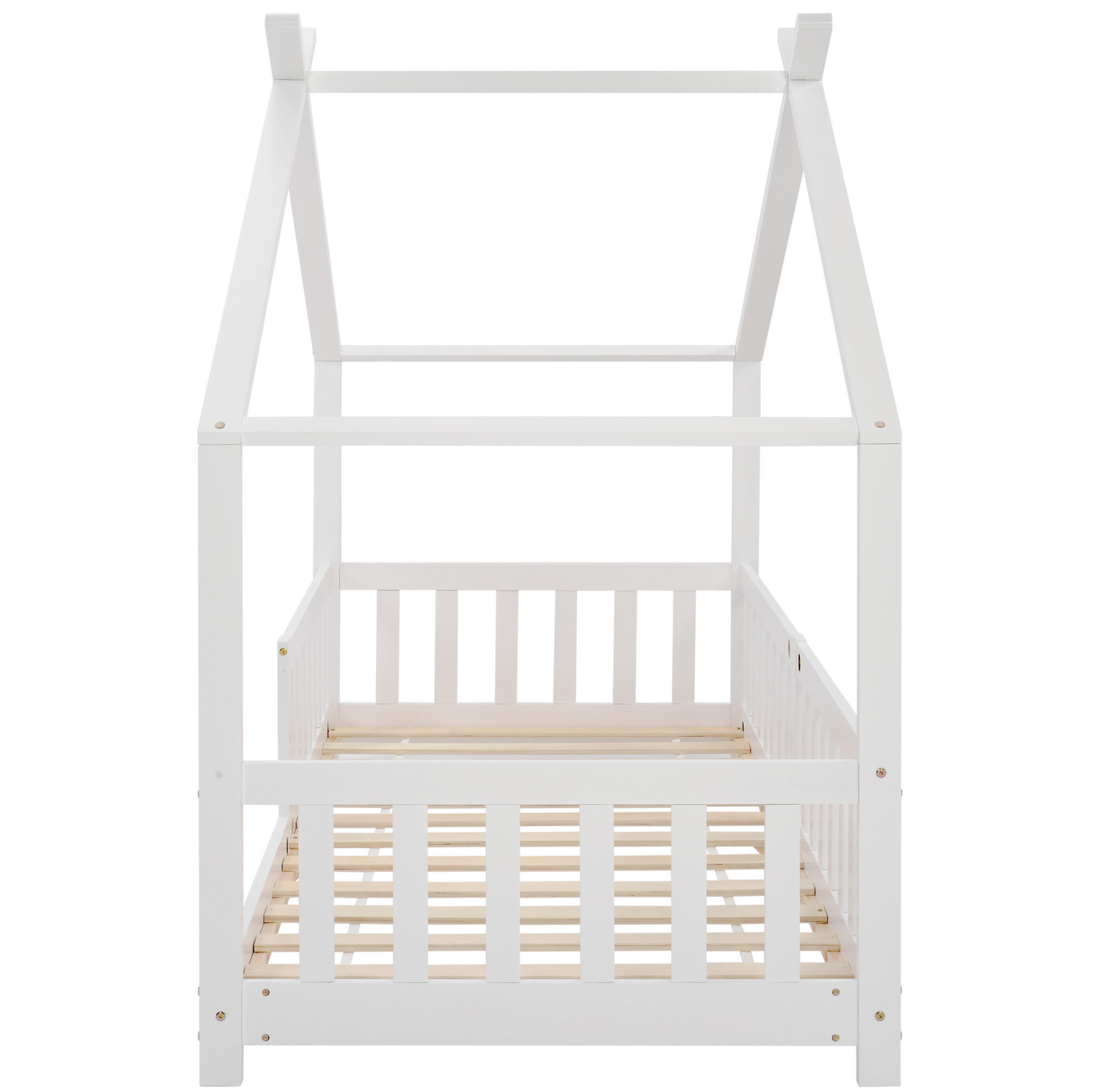 KINDERBETT 90/200 cm weiß aus Kiefernholz mit Schutzzaun - Weiß, Holzwerkstoff (90/200cm) - OKWISH
